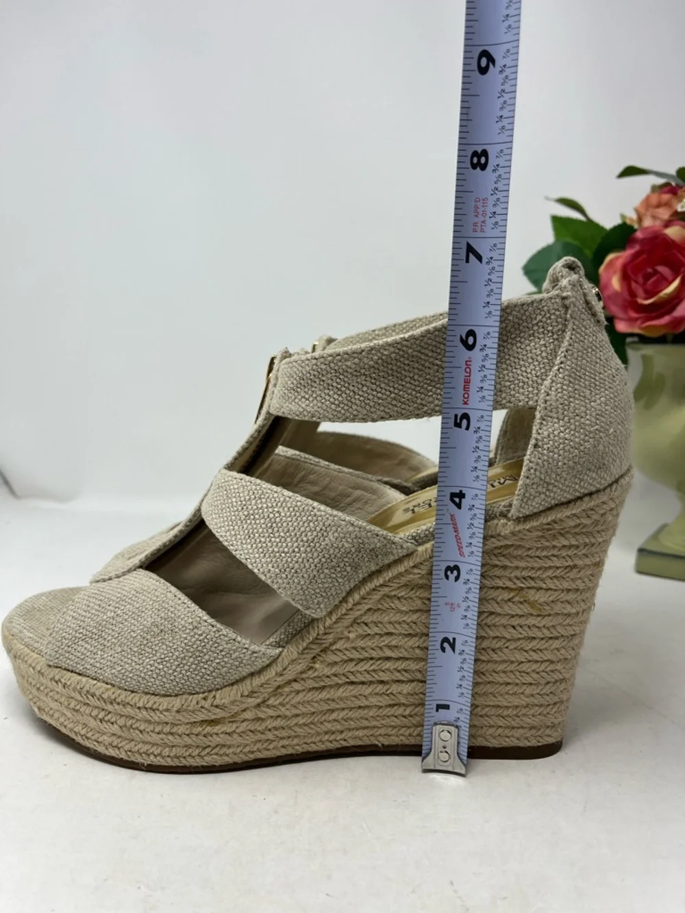 MICHAEL MICHAEL KORS DAMITA WEDGE OPEN TOE CANVAS ZIP UP SANDAL ESPADRILLES 8.5